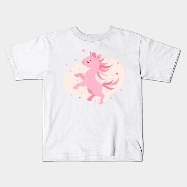 Pink prancing unicorn Kids T-Shirt by  ESHA-Studio